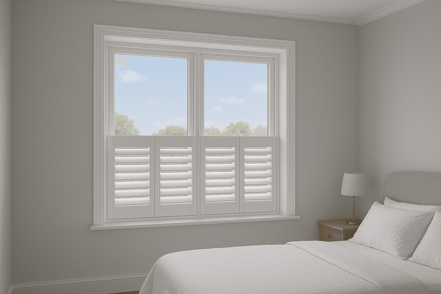 Café style shutters in a kitchen, letting in light while providing privacy