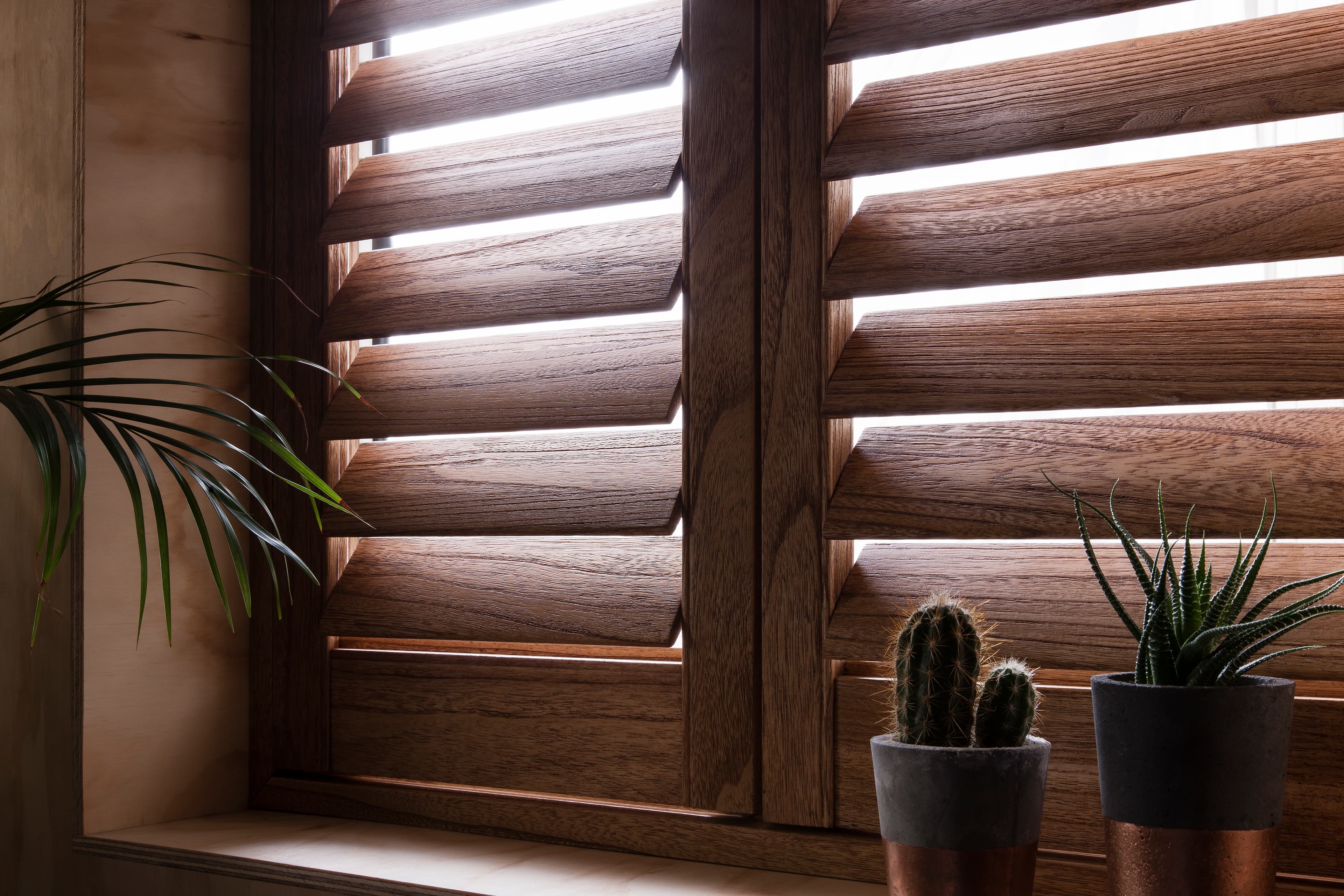 Wood grained full height shutters