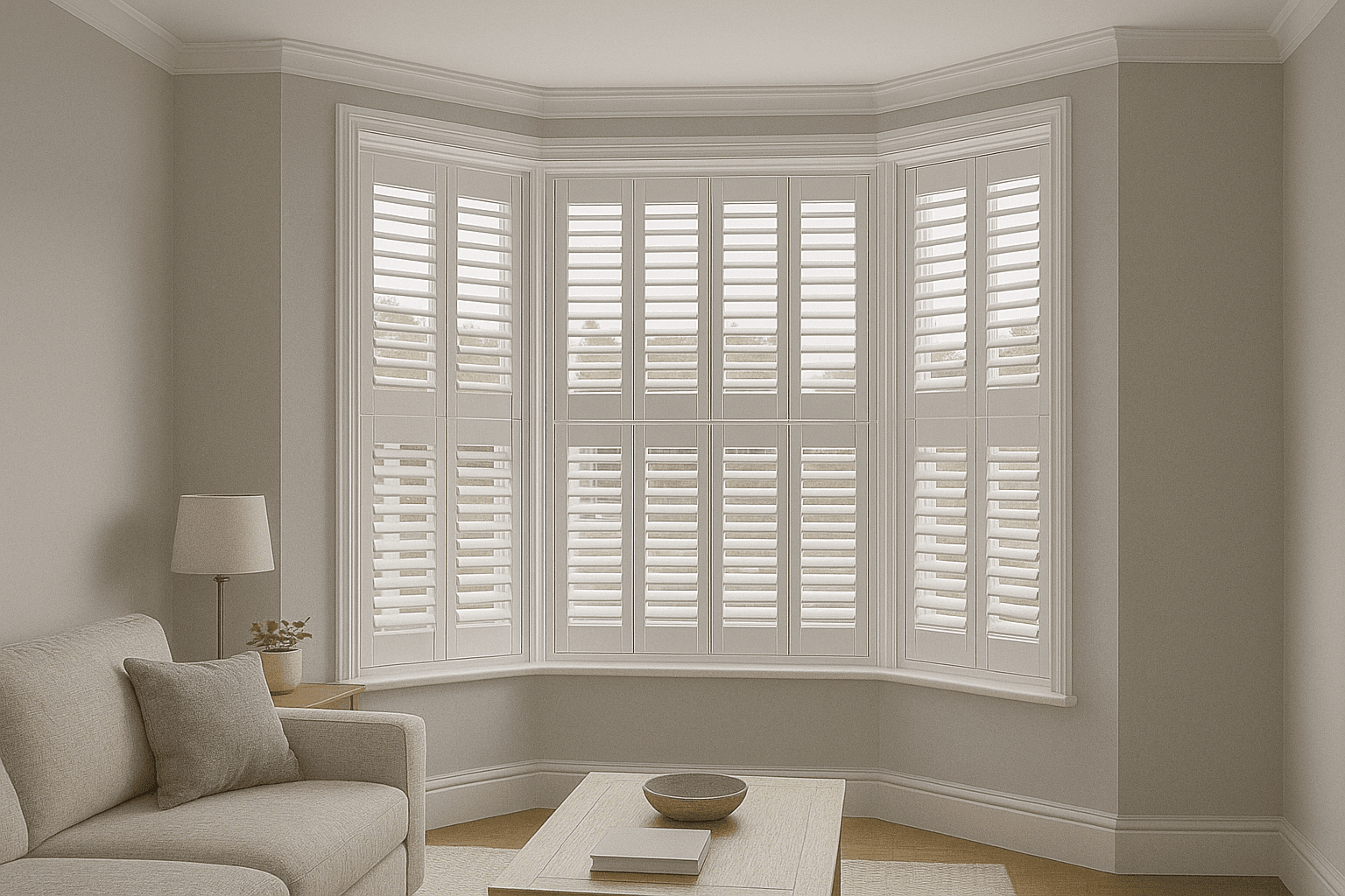 Tier on tier shutters in a bay window